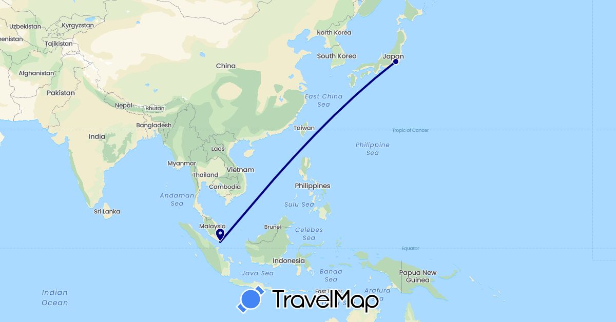 TravelMap itinerary: driving in Japan, Singapore (Asia)